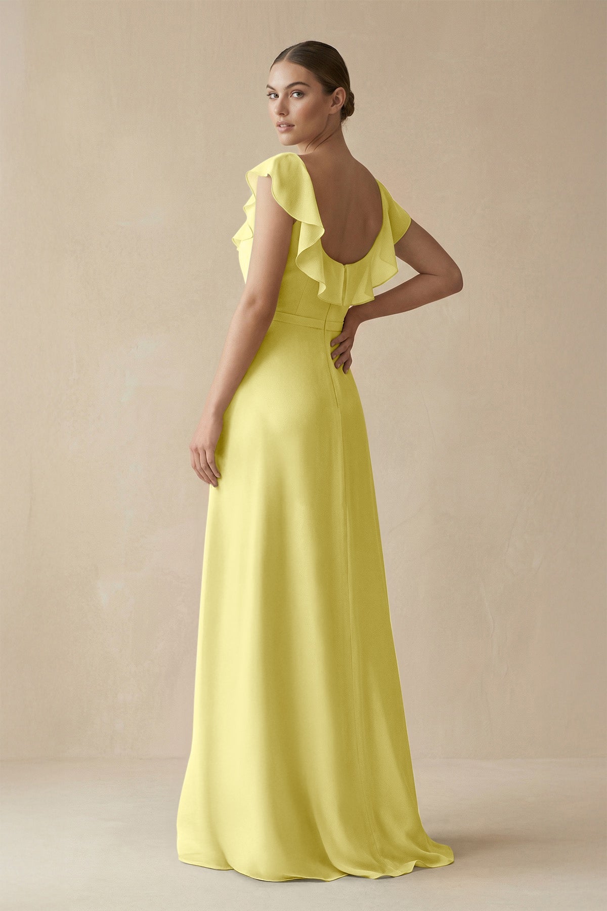 Square Neck A - Line Bridesmaid Dress with Ruffles in Buttercup - SHE IS ME Bridesmaid Dresses