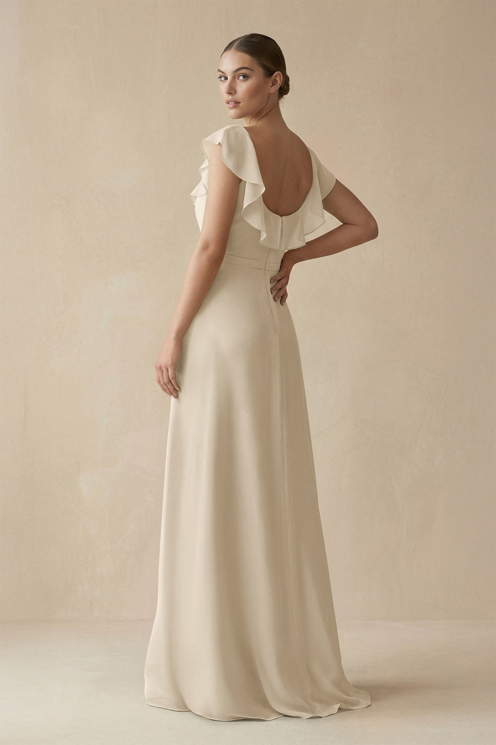 Square Neck A - Line Bridesmaid Dress with Ruffles in Champagne - SHE IS ME Bridesmaid Dresses
