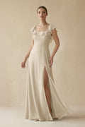 Square Neck A - Line Bridesmaid Dress with Ruffles in Champagne - SHE IS ME Bridesmaid Dresses