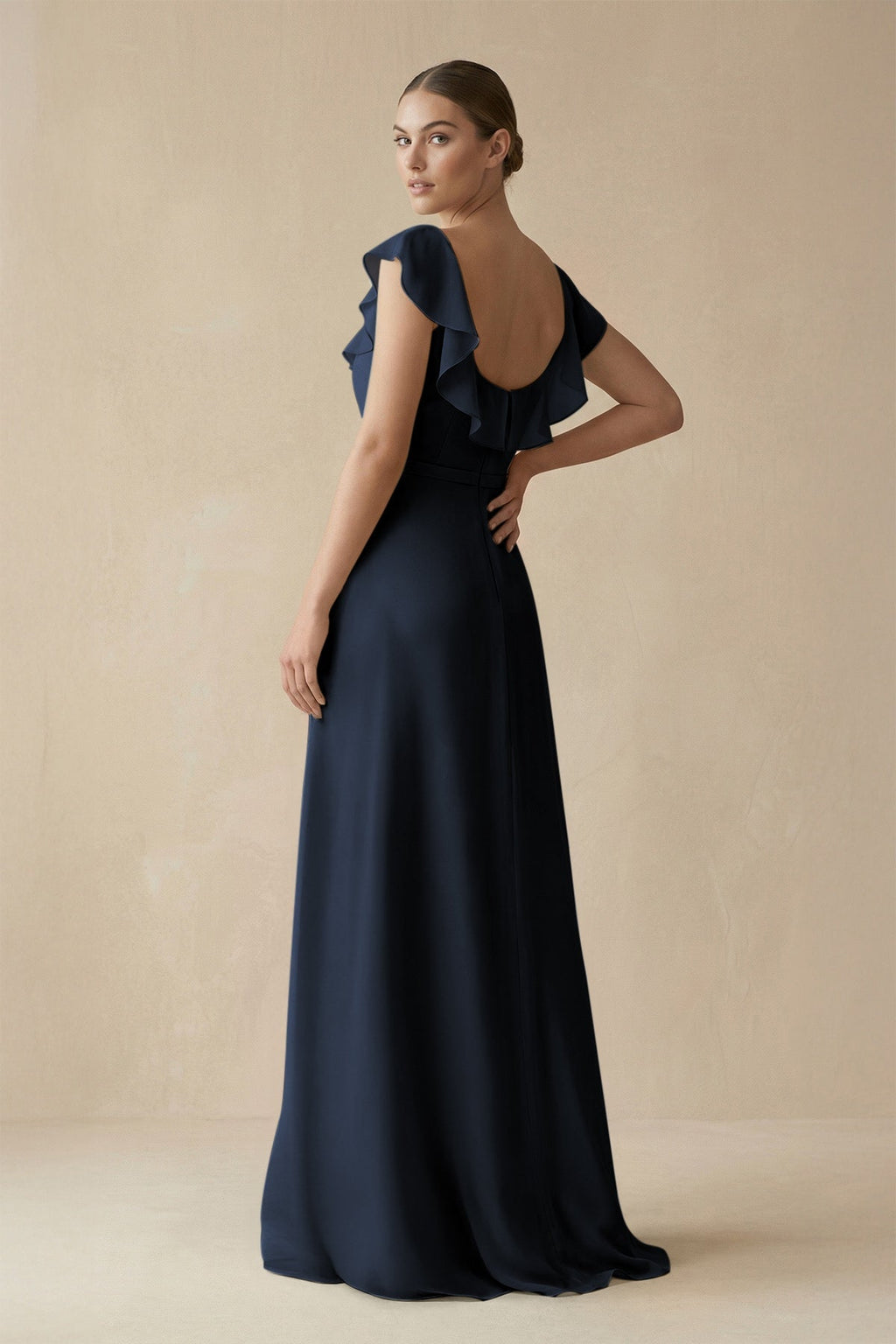 Square Neck A - Line Bridesmaid Dress with Ruffles in Dark Navy - SHE IS ME Bridesmaid Dresses