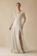 Square Neck A - Line Bridesmaid Dress with Ruffles in Dove Gray - SHE IS ME Bridesmaid Dresses