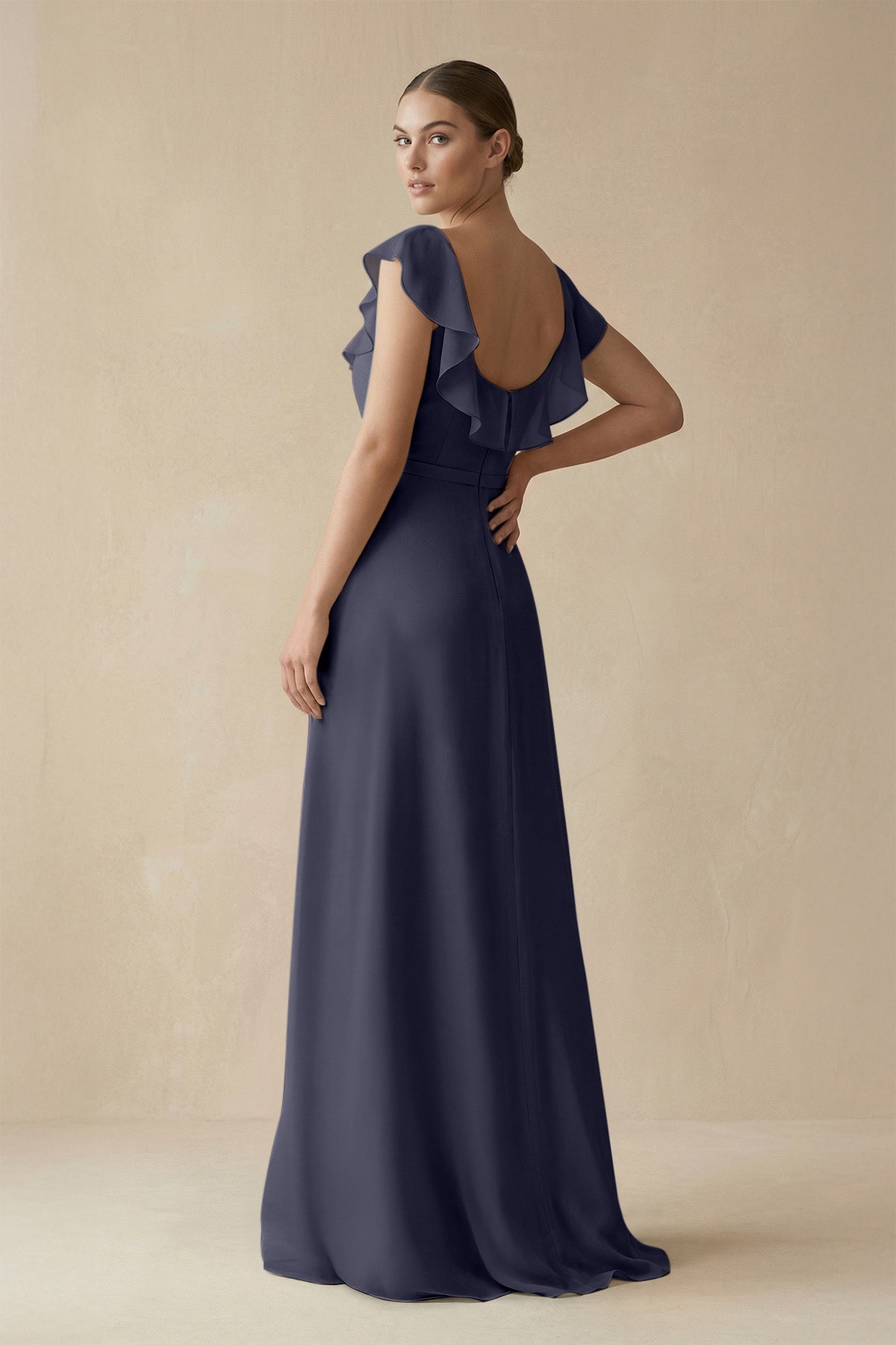 Square Neck A - Line Bridesmaid Dress with Ruffles in Dusk Blue - SHE IS ME Bridesmaid Dresses