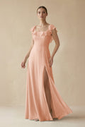 Square Neck A - Line Bridesmaid Dress with Ruffles in English Rose - SHE IS ME Bridesmaid Dresses