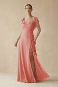 Square Neck A - Line Bridesmaid Dress with Ruffles in Mulberry - SHE IS ME Bridesmaid Dresses