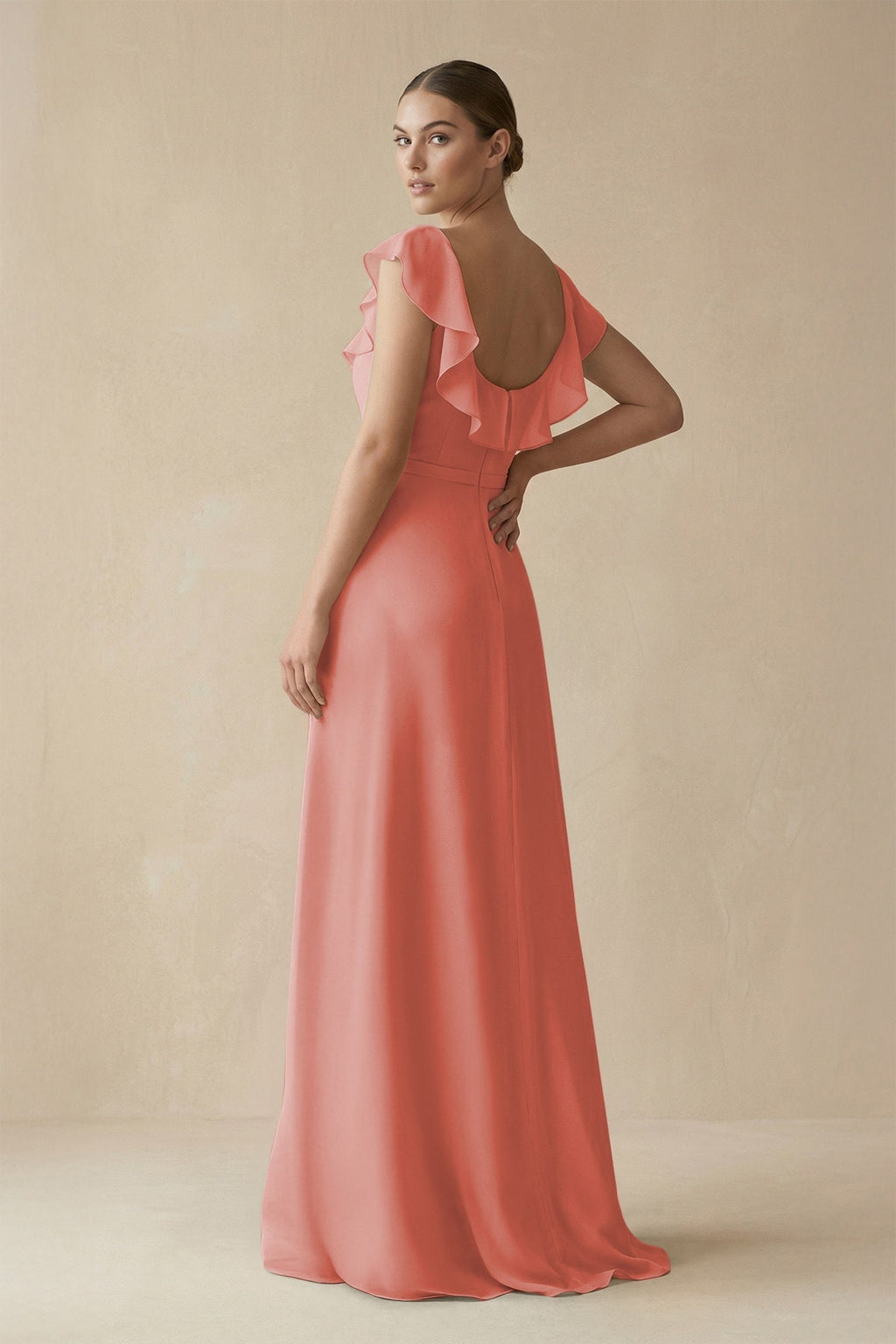 Square Neck A - Line Bridesmaid Dress with Ruffles in Mulberry - SHE IS ME Bridesmaid Dresses
