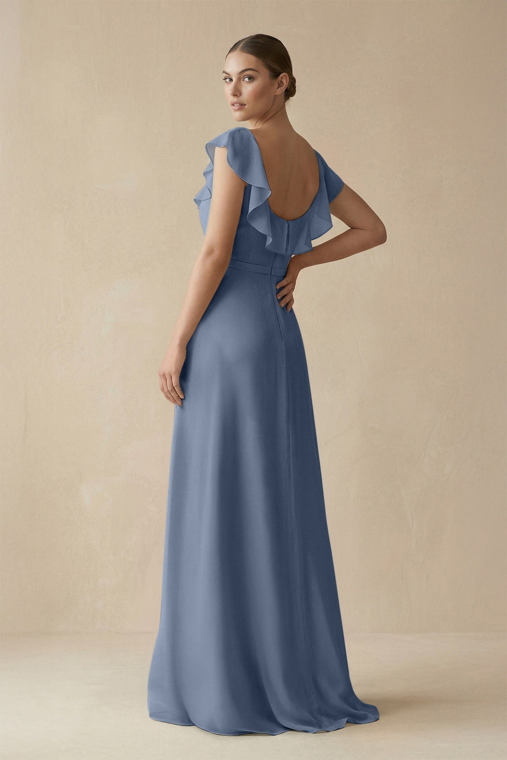 Square Neck A - Line Bridesmaid Dress with Ruffles in Neptune - SHE IS ME Bridesmaid Dresses
