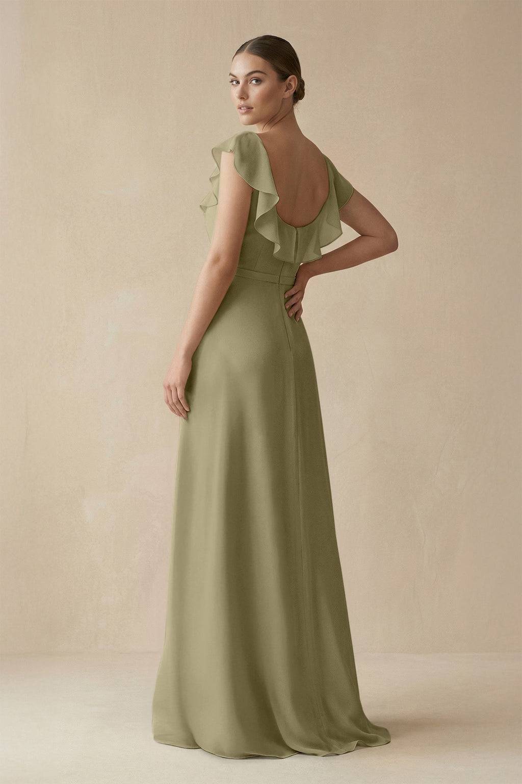 Square Neck A - Line Bridesmaid Dress with Ruffles in Thyme - SHE IS ME Bridesmaid Dresses