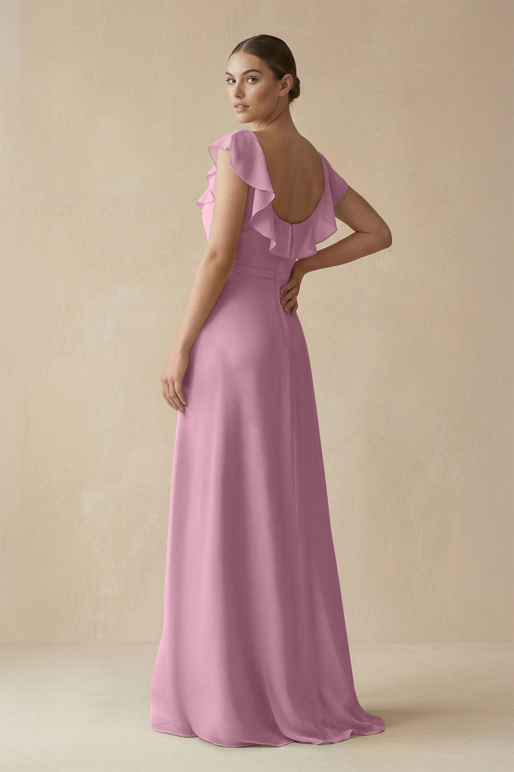 Square Neck A - Line Bridesmaid Dress with Ruffles in Vintage Mauve - SHE IS ME Bridesmaid Dresses