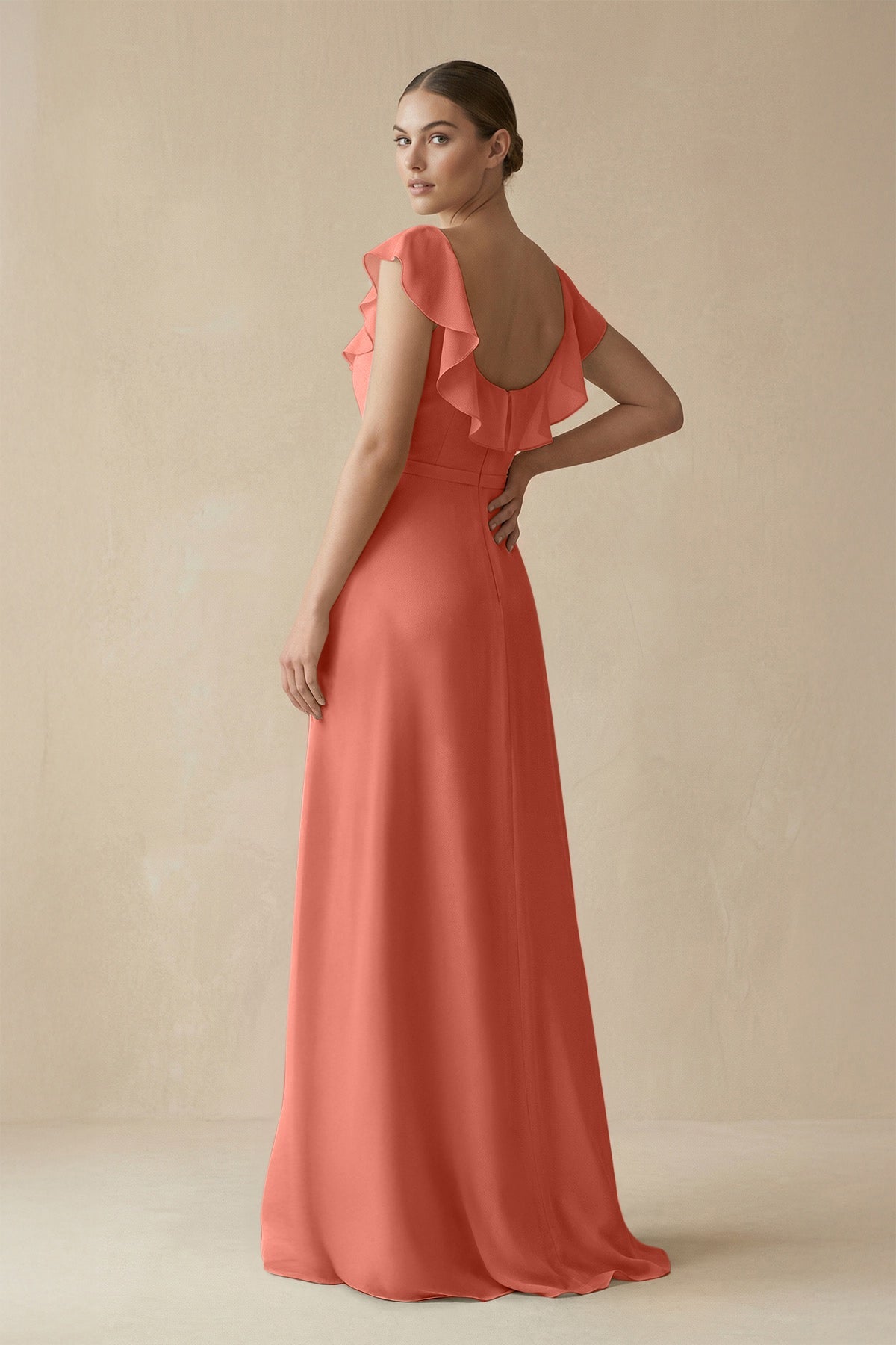 Square Neck A - Line Bridesmaid Dress with Ruffles in Wild Rose - SHE IS ME Bridesmaid Dresses