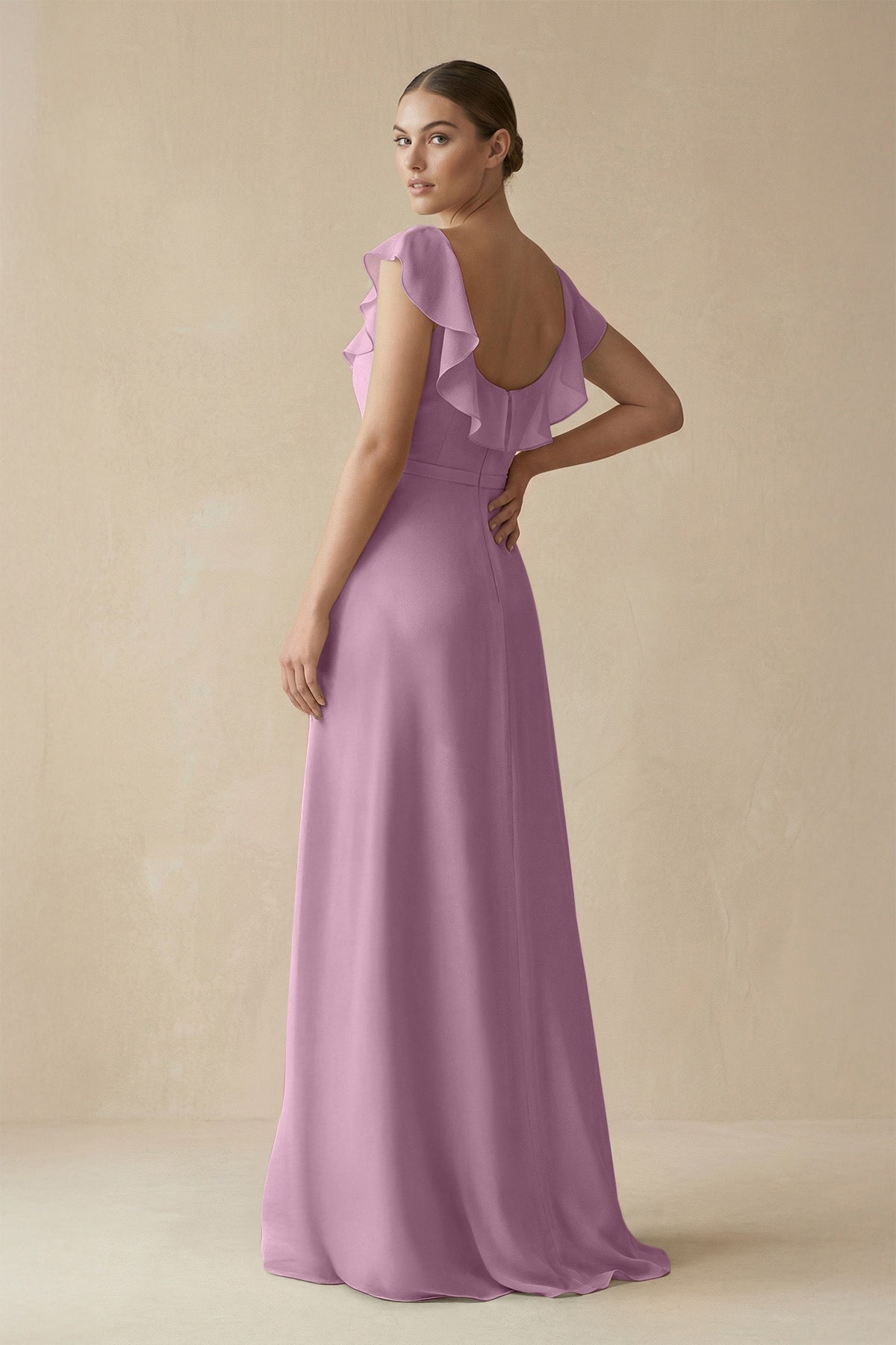 Square Neck A - Line Bridesmaid Dress with Ruffles in Wisteria - SHE IS ME Bridesmaid Dresses