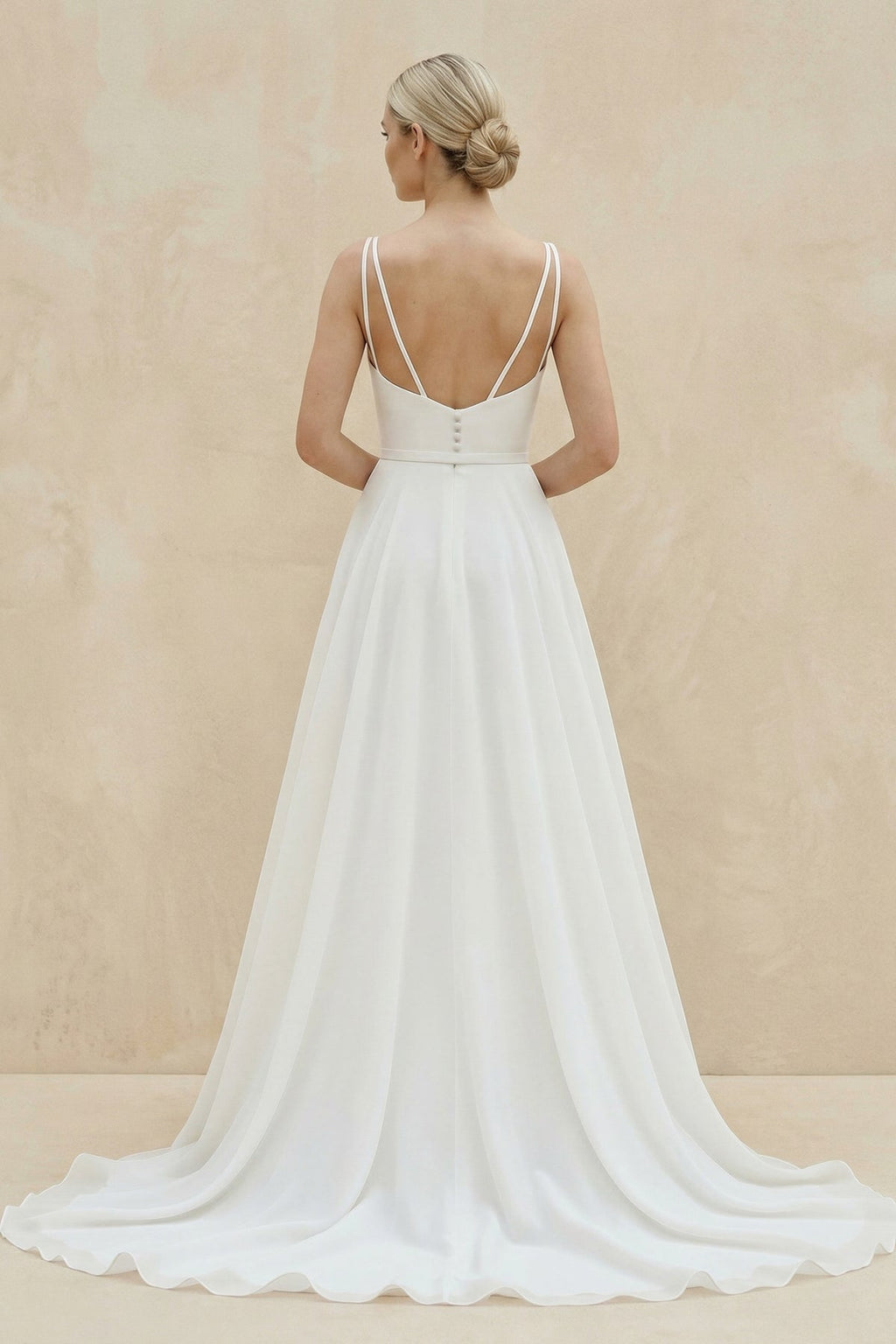 Square Neck Chiffon A - Line Wedding Dress in White - SHE IS ME Wedding Dresses