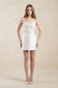 Strapless 3D - Flower Sheath Mini Wedding Dress in White - SHE IS ME Wedding Dresses
