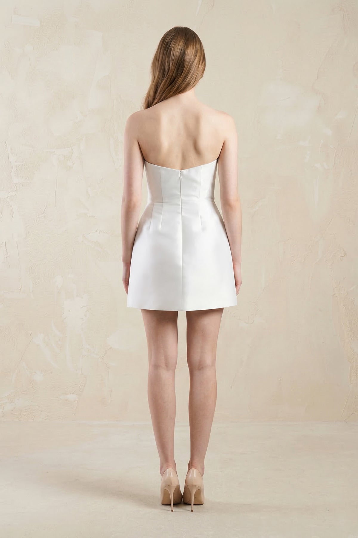 Strapless 3D - Flower Sheath Mini Wedding Dress in White - SHE IS ME Wedding Dresses