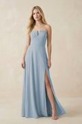 Strapless A - Line Chiffon Bridesmaid Dress With Slit - SHE IS ME Bridesmaid Dresses