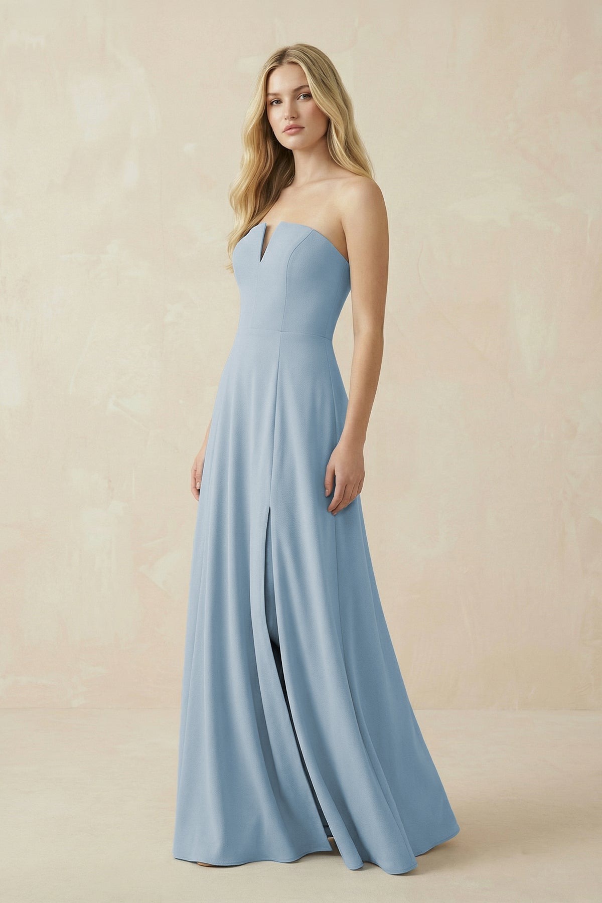 Strapless A - Line Chiffon Bridesmaid Dress With Slit - SHE IS ME Bridesmaid Dresses