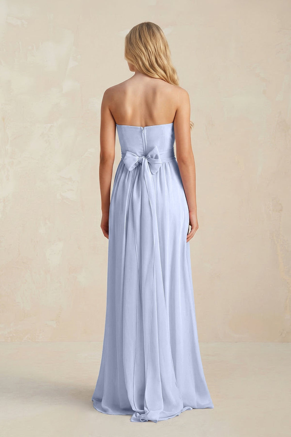 Strapless A - Line Pleated Chiffon Bridesmaid Dress With Slit in Ice - SHE IS ME Bridesmaid Dresses