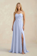 Strapless A - Line Pleated Chiffon Bridesmaid Dress With Slit in Ice - SHE IS ME Bridesmaid Dresses