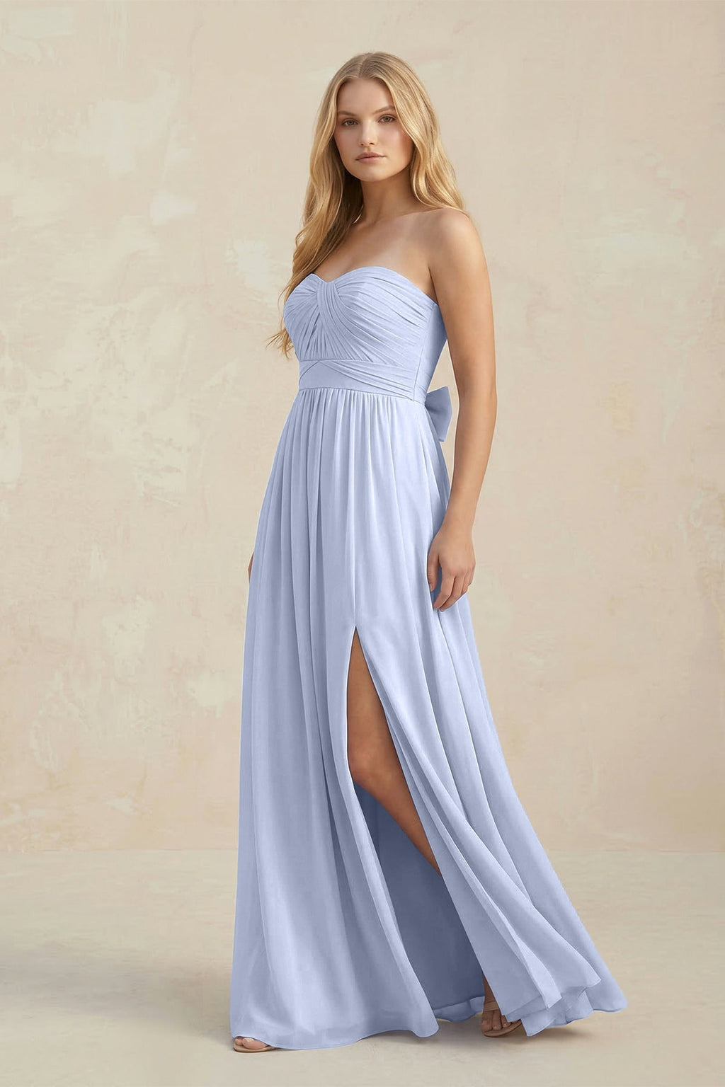 Strapless A - Line Pleated Chiffon Bridesmaid Dress With Slit in Ice - SHE IS ME Bridesmaid Dresses