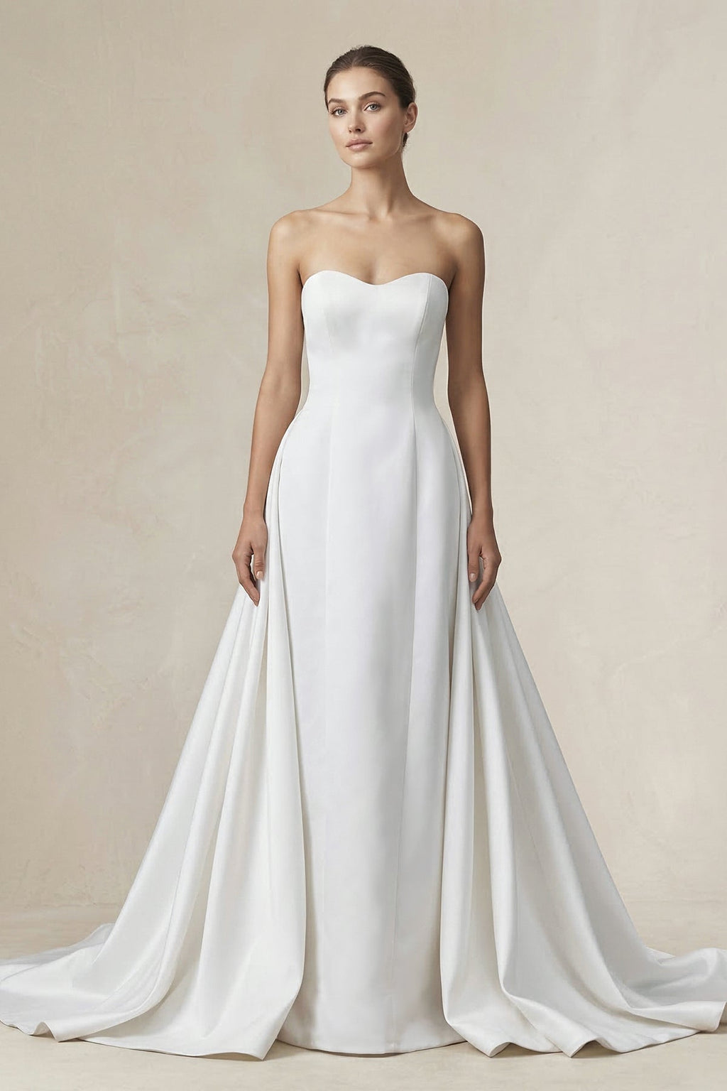 Strapless A - line Satin Wedding Dress in Diamond White - SHE IS ME Wedding Dresses