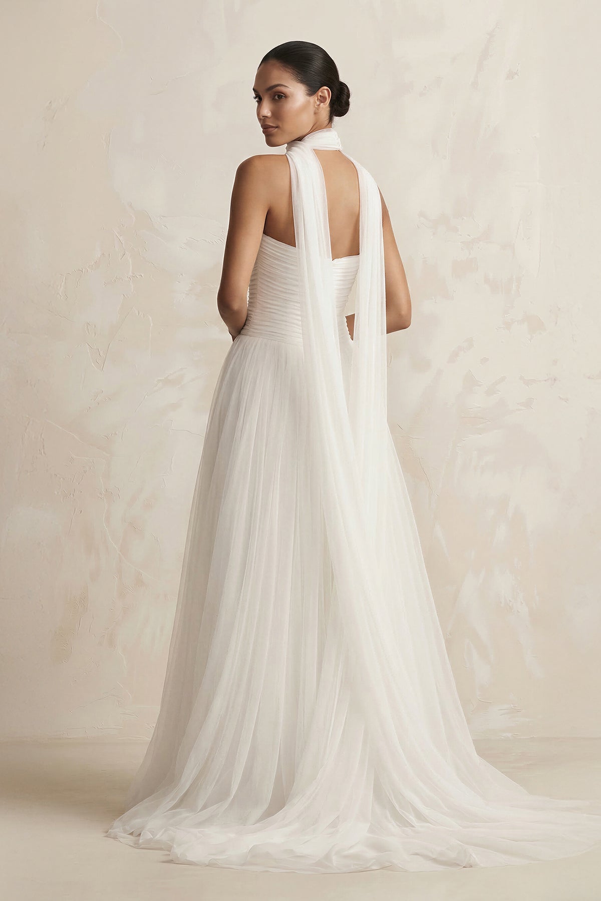 Strapless Chiffon A - Line Pleated Scarf Wedding Dress in Ivory - SHE IS ME Wedding Dresses