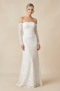 Strapless Long Sleeve Lace Sheath Wedding Dress in White - SHE IS ME Wedding Dresses