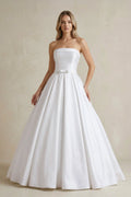 Strapless Satin Ball Gown Wedding Dress with Bow - SHE IS ME Wedding Dresses