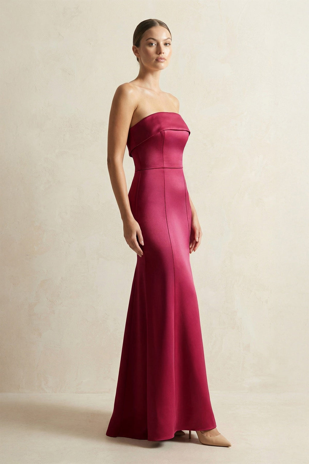 Strapless Satin Mermaid Bridesmaid Dress in Burgundy - SHE IS ME Bridesmaid Dresses