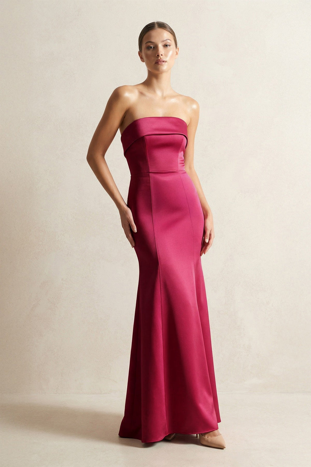 Strapless Satin Mermaid Bridesmaid Dress in Burgundy - SHE IS ME Bridesmaid Dresses