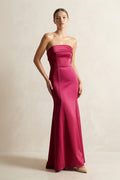 Strapless Satin Mermaid Bridesmaid Dress in Burgundy - SHE IS ME Bridesmaid Dresses