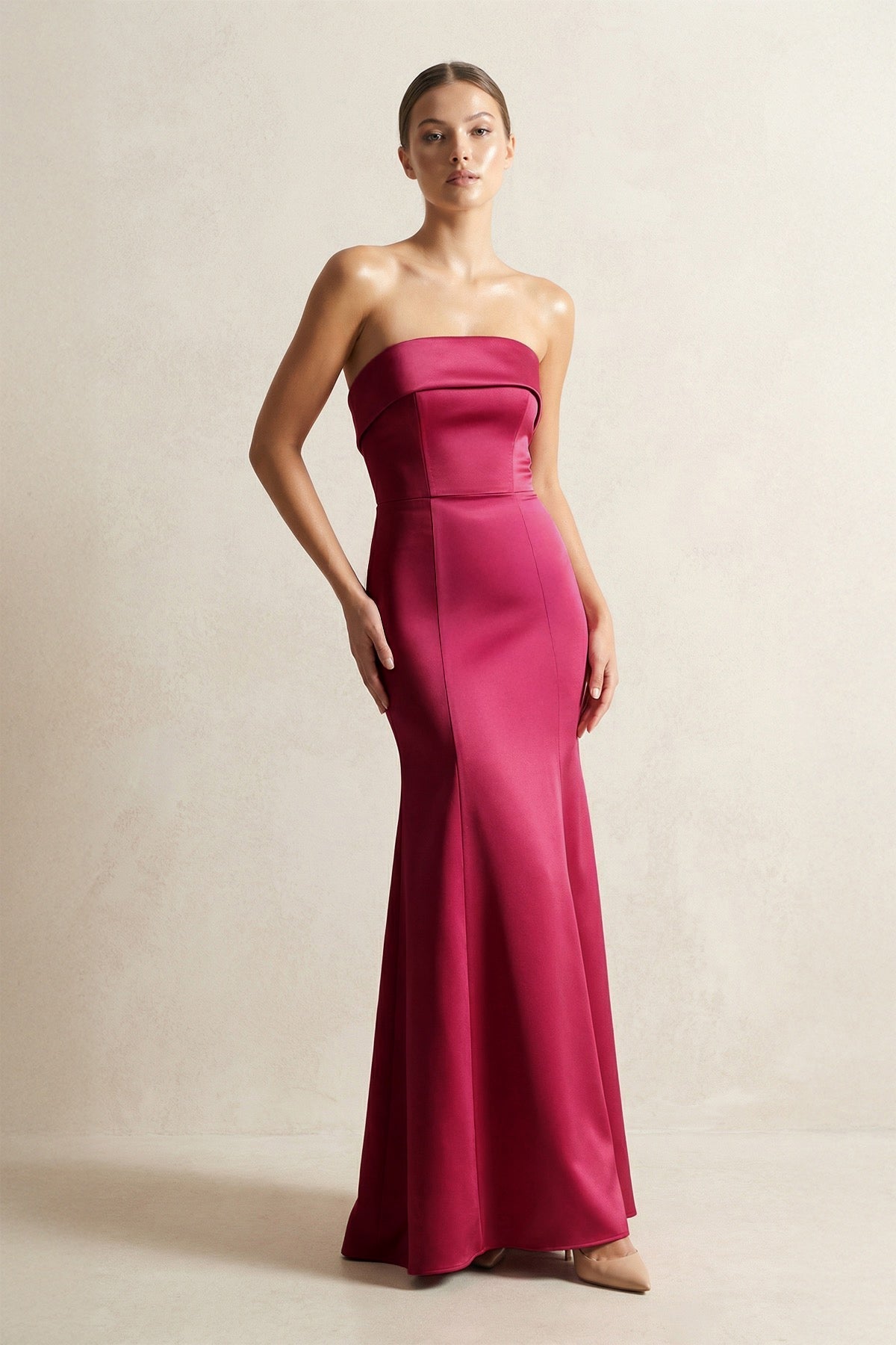 Strapless Satin Mermaid Bridesmaid Dress in Burgundy - SHE IS ME Bridesmaid Dresses
