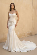 Strapless Satin Mermaid Corset Wedding Dress in Ivory - SHE IS ME Wedding Dresses