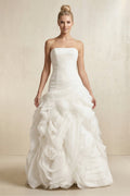 Strapless Tulle A - Line Pleated Ruffled Wedding Dress in White - SHE IS ME Wedding Dresses