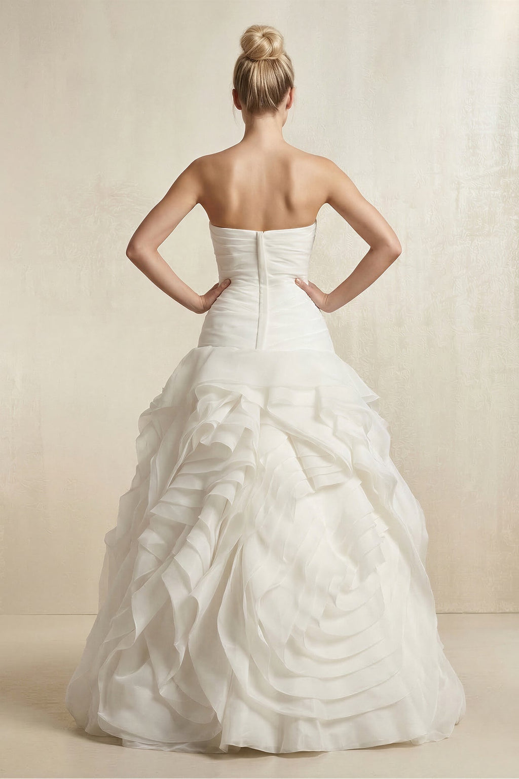 Strapless Tulle A - Line Pleated Ruffled Wedding Dress in White - SHE IS ME Wedding Dresses