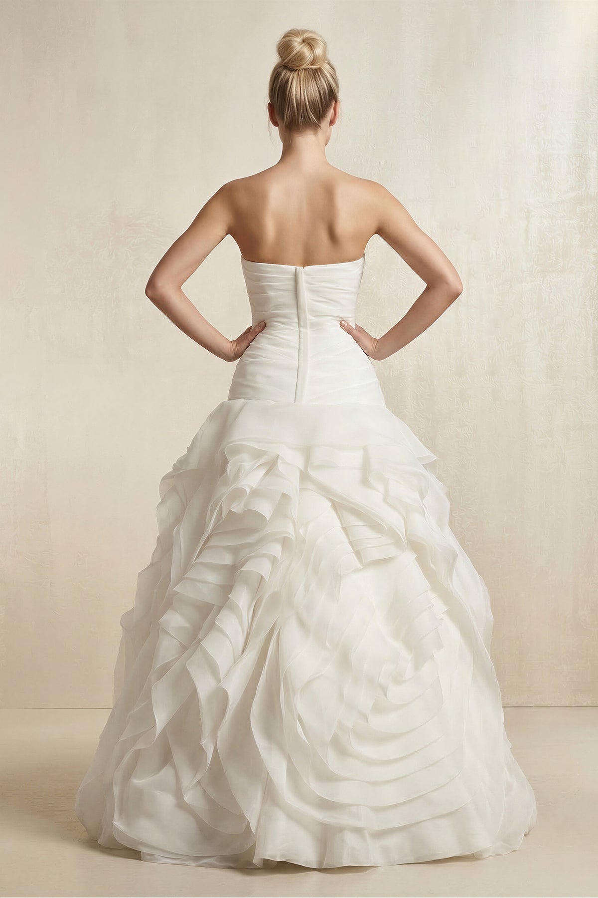 Strapless Tulle A - Line Pleated Ruffled Wedding Dress in White - SHE IS ME Wedding Dresses