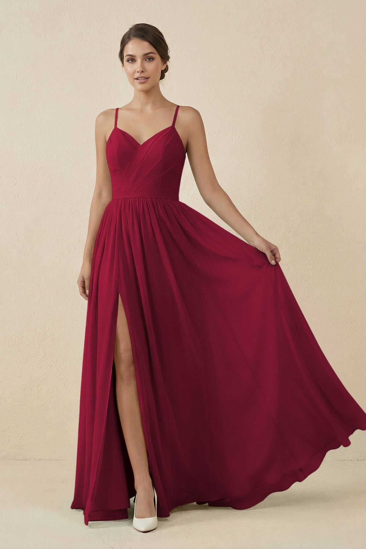 Sweetheart A - Line Chiffon Bridesmaid Dress in Berry - SHE IS ME Bridesmaid Dresses