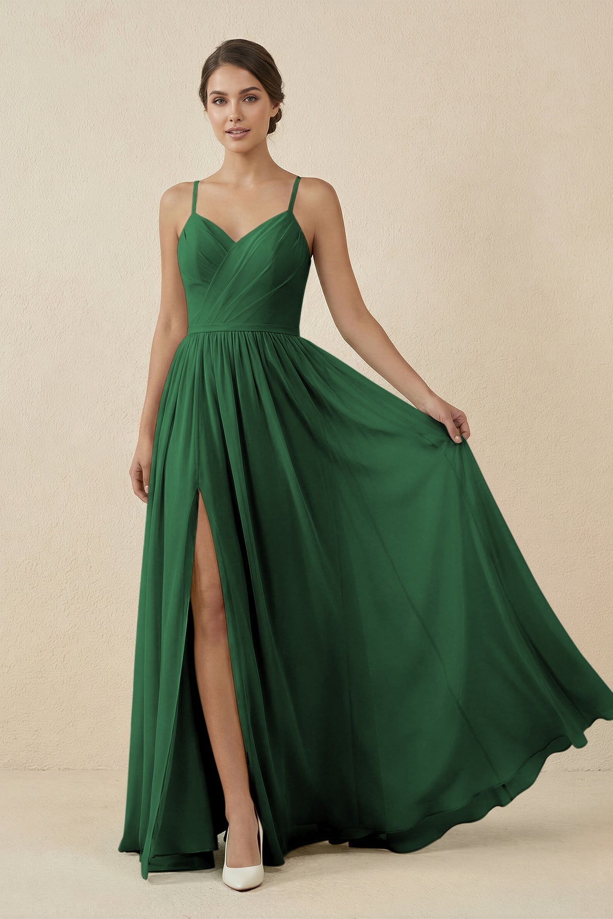 Sweetheart A - Line Chiffon Bridesmaid Dress in Dark Green - SHE IS ME Bridesmaid Dresses