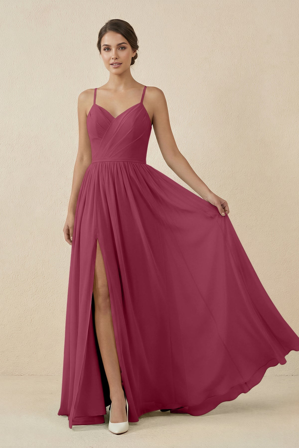 Sweetheart A - Line Chiffon Bridesmaid Dress in Desert Rose - SHE IS ME Bridesmaid Dresses