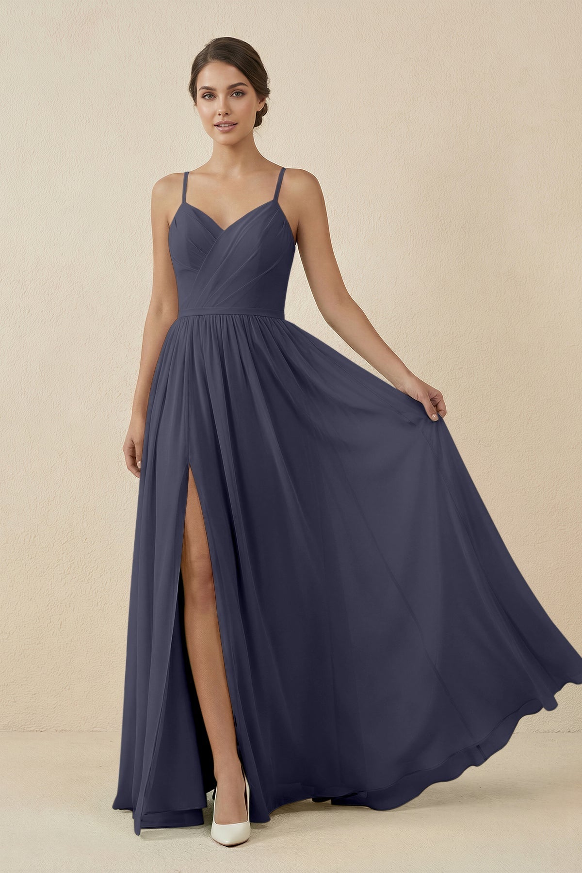 Sweetheart A - Line Chiffon Bridesmaid Dress in Dusk Blue - SHE IS ME Bridesmaid Dresses