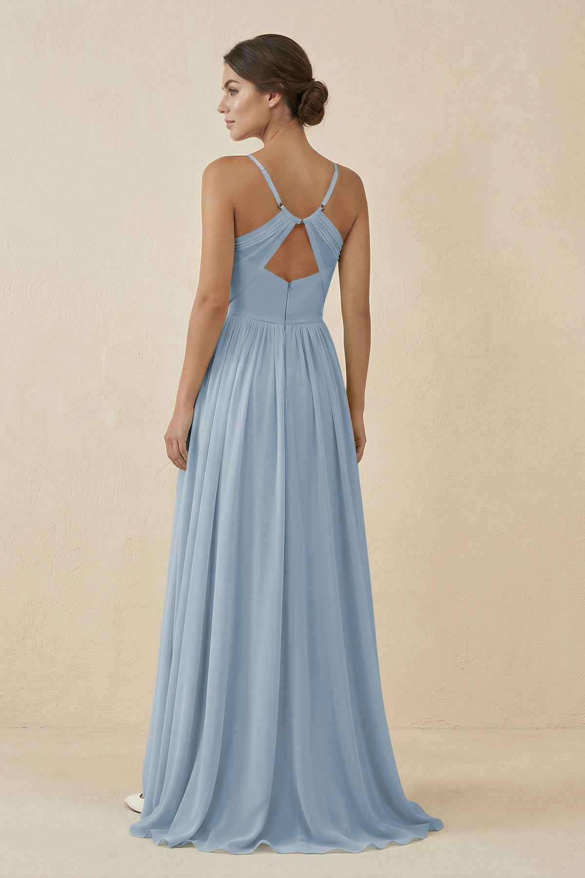 Sweetheart A - Line Chiffon Bridesmaid Dress in Dusty Blue - SHE IS ME Bridesmaid Dresses