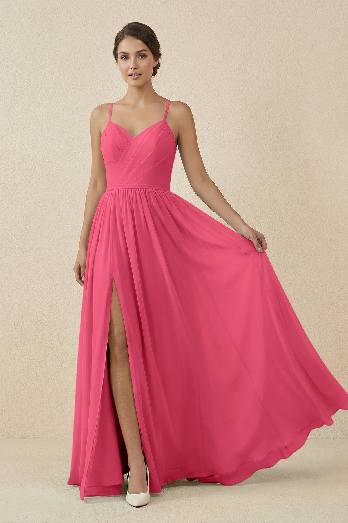 Sweetheart A - Line Chiffon Bridesmaid Dress in Fuchsia - SHE IS ME Bridesmaid Dresses