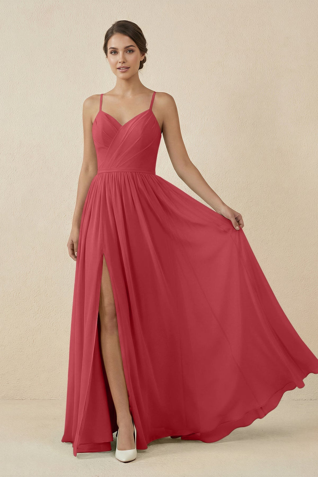 Sweetheart A - Line Chiffon Bridesmaid Dress in Merlot - SHE IS ME Bridesmaid Dresses