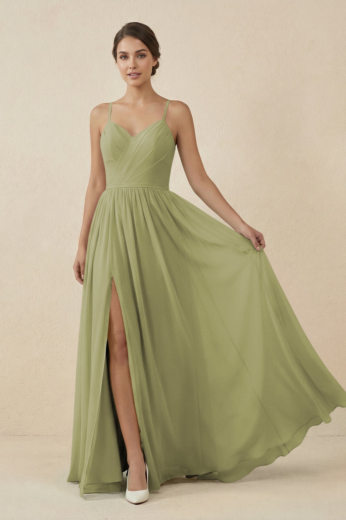 Sweetheart A - Line Chiffon Bridesmaid Dress in Moss - SHE IS ME Bridesmaid Dresses