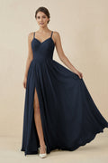 Sweetheart A - Line Chiffon Bridesmaid Dress in Navy - SHE IS ME Bridesmaid Dresses