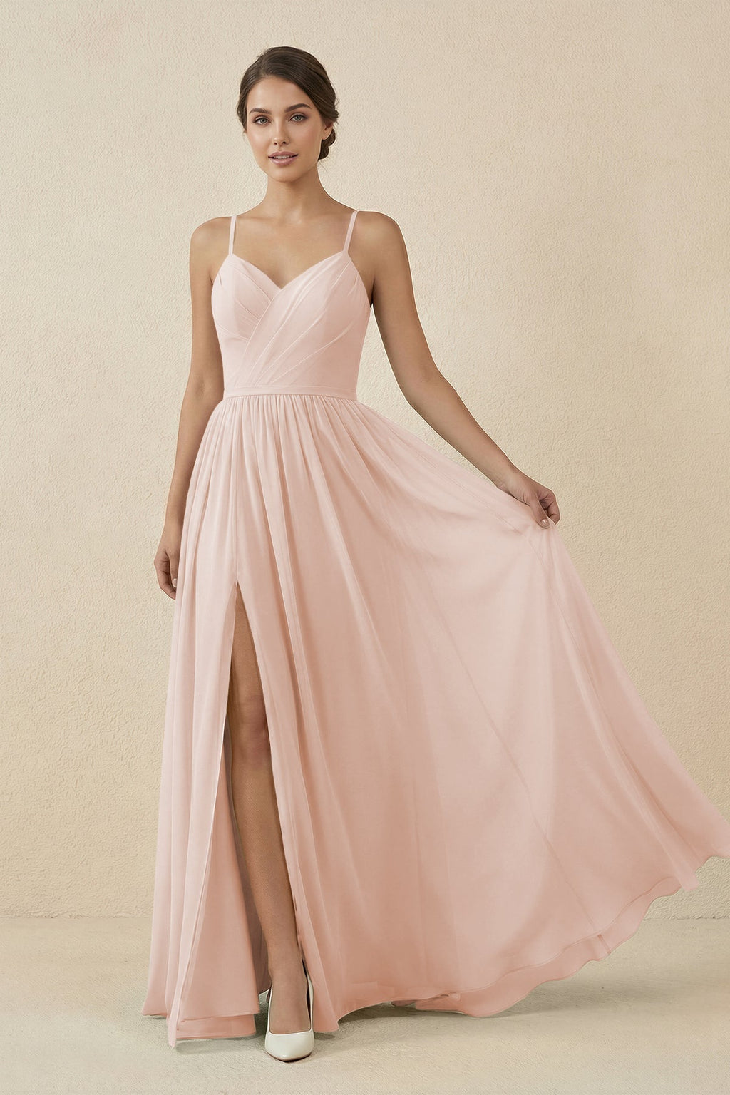 Sweetheart A - Line Chiffon Bridesmaid Dress in Pale Blush - SHE IS ME Bridesmaid Dresses