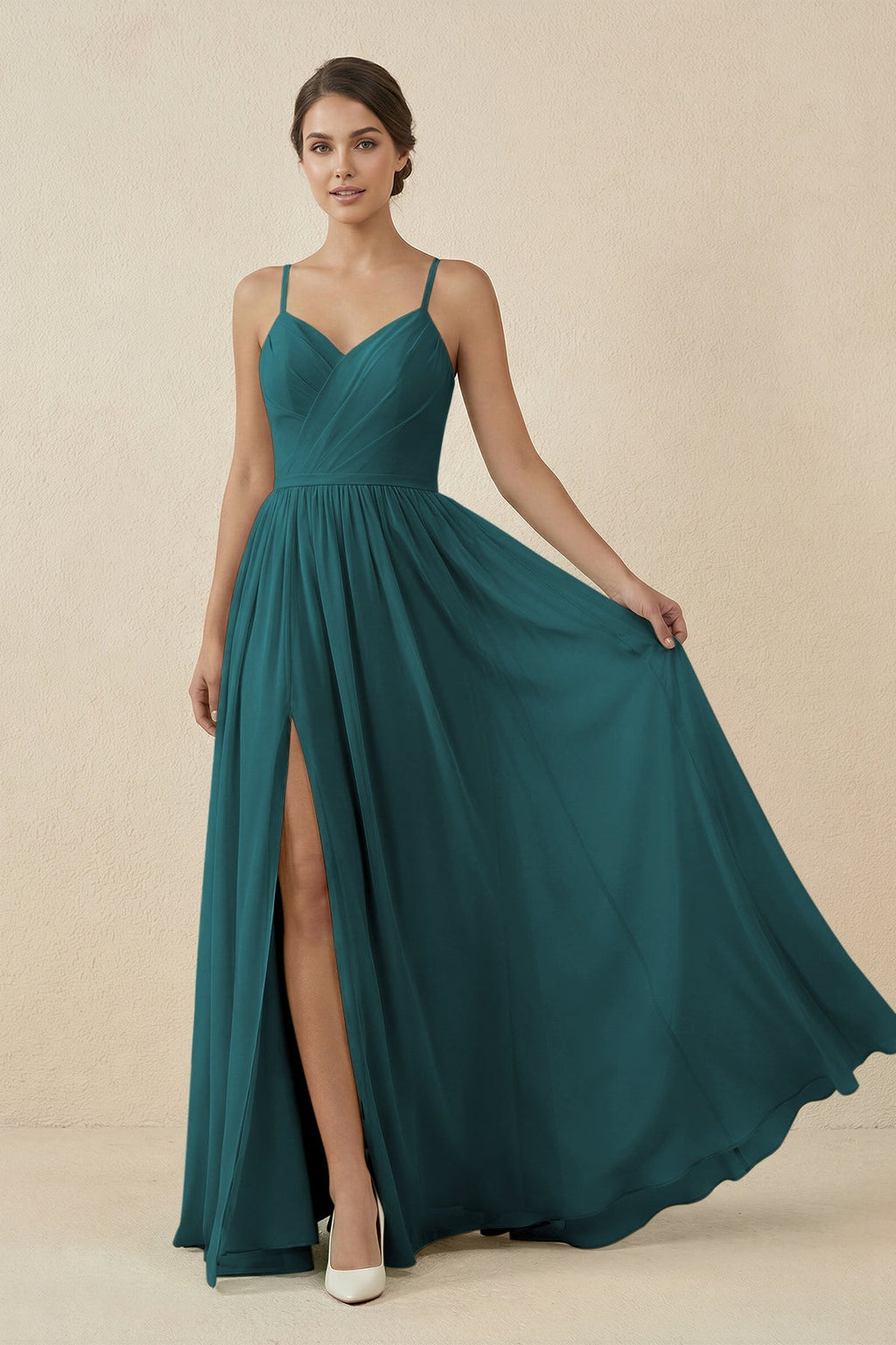 Sweetheart A - Line Chiffon Bridesmaid Dress in Pine - SHE IS ME Bridesmaid Dresses