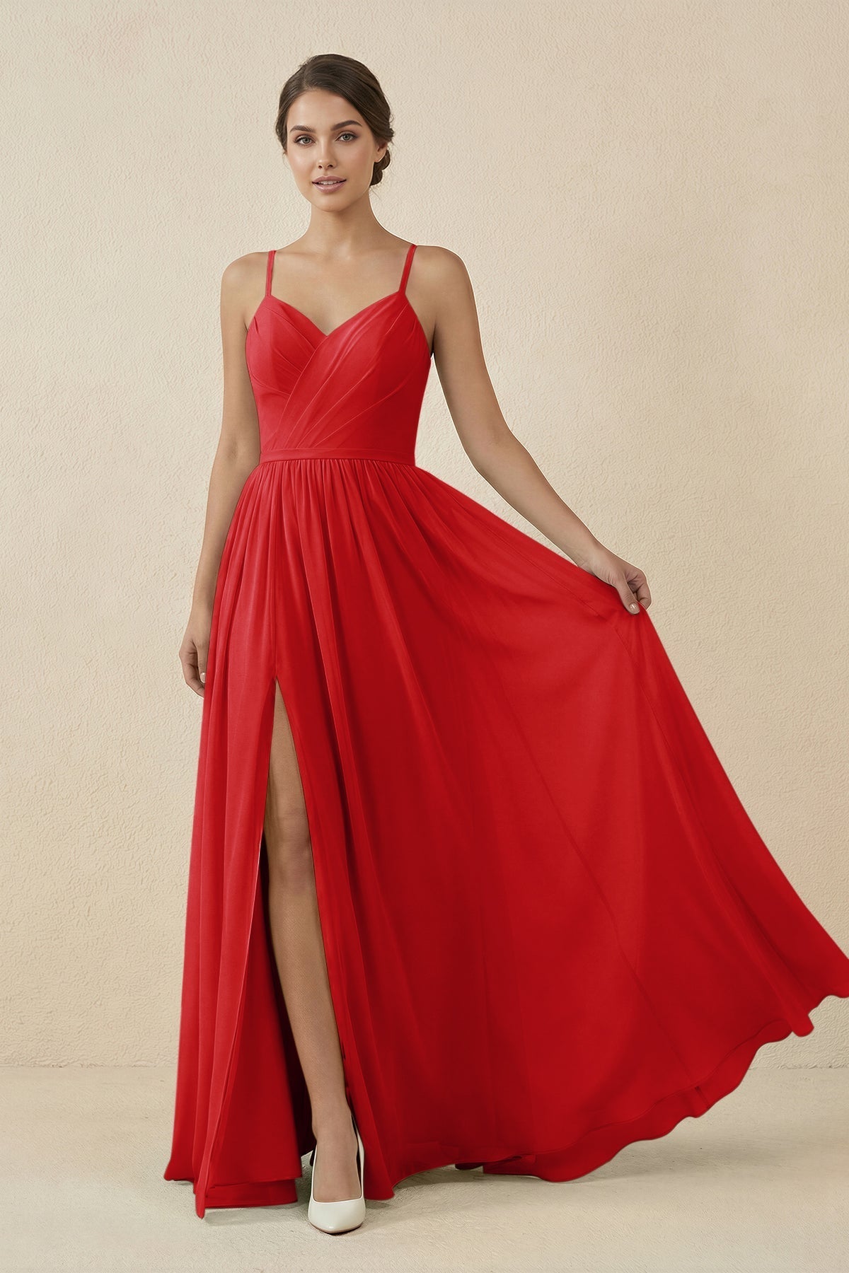 Sweetheart A - Line Chiffon Bridesmaid Dress in Ruby Red - SHE IS ME Bridesmaid Dresses