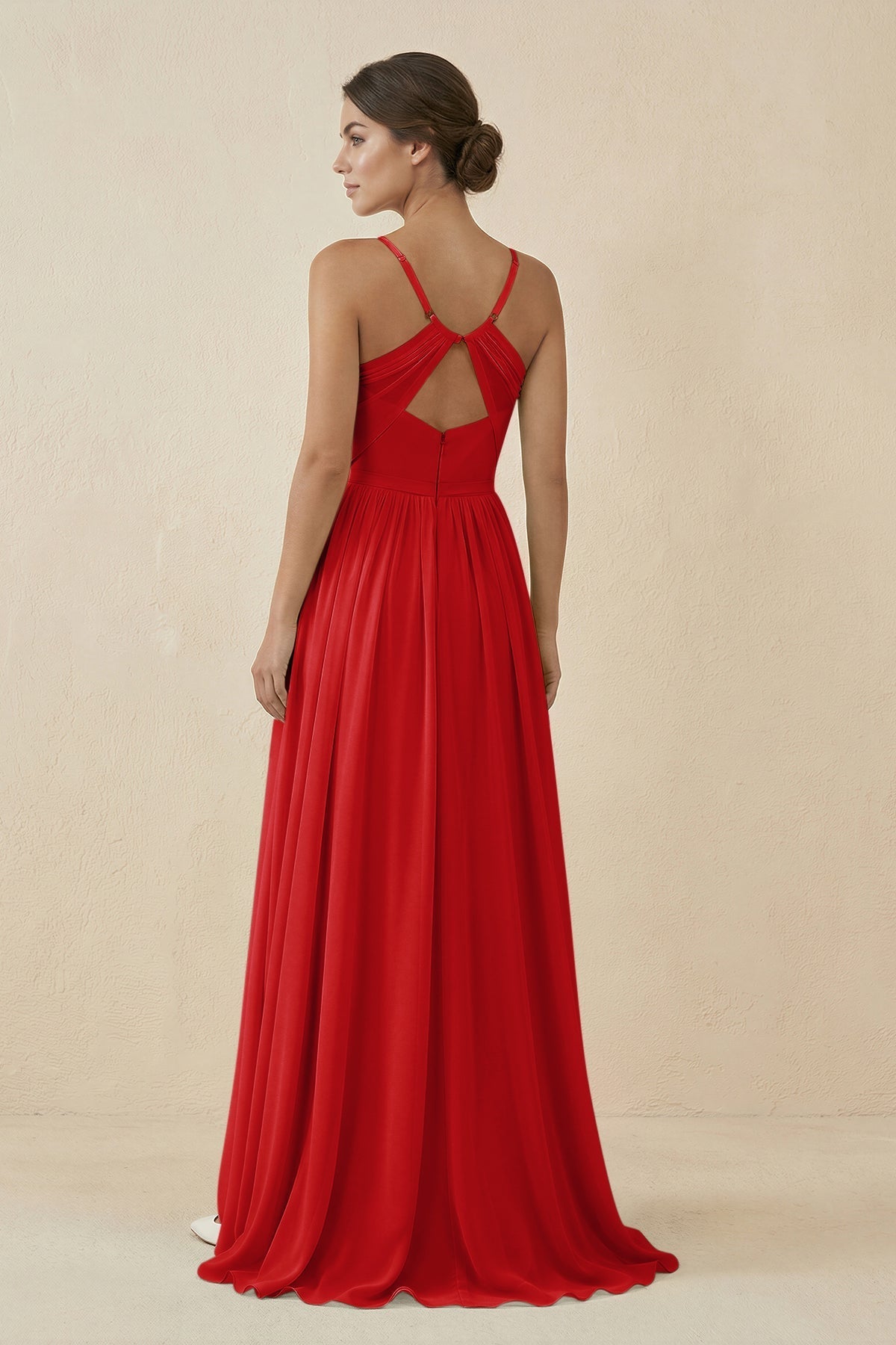 Sweetheart A - Line Chiffon Bridesmaid Dress in Ruby Red - SHE IS ME Bridesmaid Dresses