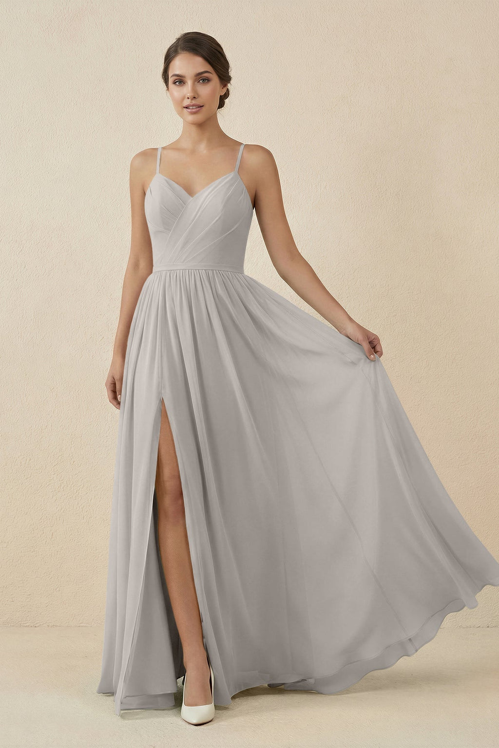 Sweetheart A - Line Chiffon Bridesmaid Dress in Silver - SHE IS ME Bridesmaid Dresses