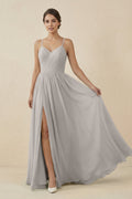 Sweetheart A - Line Chiffon Bridesmaid Dress in Silver - SHE IS ME Bridesmaid Dresses