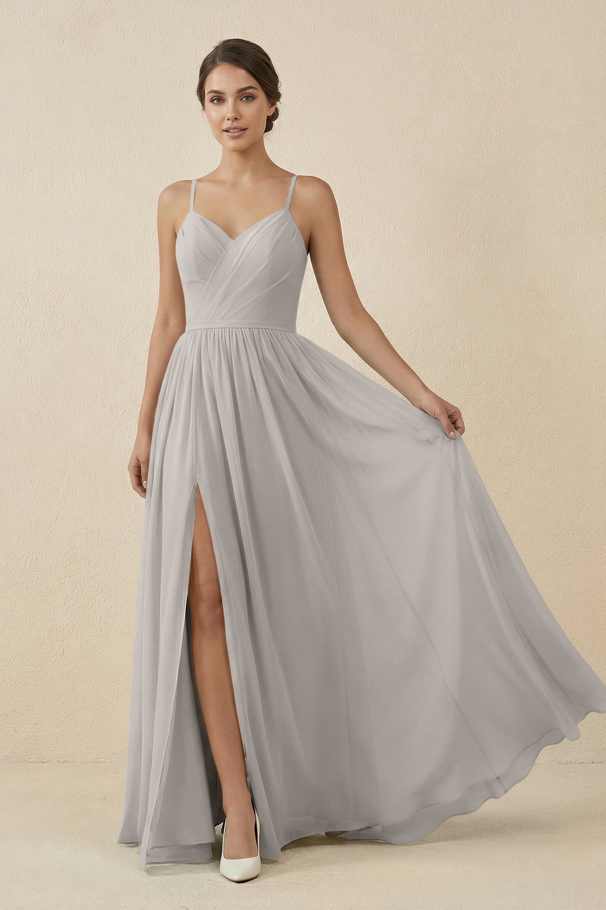 Sweetheart A - Line Chiffon Bridesmaid Dress in Silver - SHE IS ME Bridesmaid Dresses